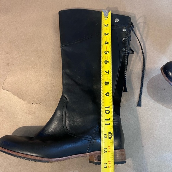 UGG Australia Women’s Black Leather Riding Boots Zip & Ties Shearling Sole US 7 - Picture 11 of 13